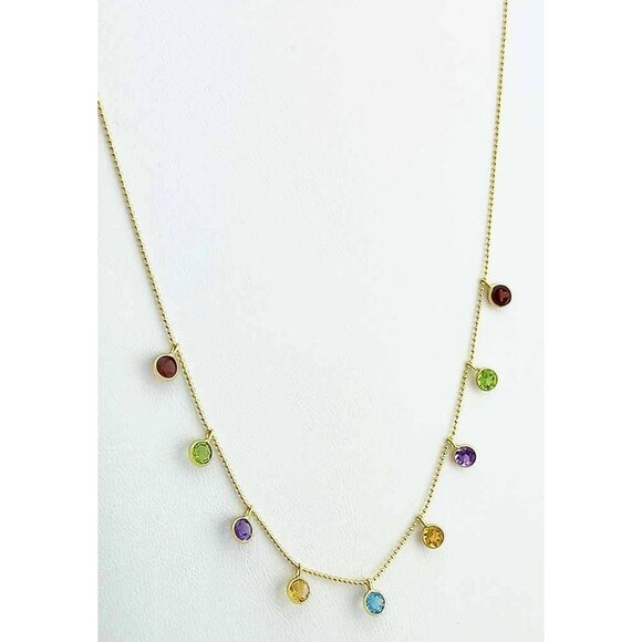 Genuine Multi-Gemstones Necklace Solid 14k Yellow Gold - Picture 3 of 6